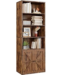gaomon 71.4 Inch Tall Farmhouse Industrial 6-Tier Bookcases with Doors and Open Shelves, Large Wooden Bookshelves with Barn Doors, Anti-Tip Kit