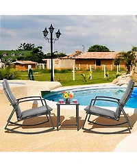 Costway 3 Piece Patio Rattan Rocking Chair Table Furniture Set Yard Cushion