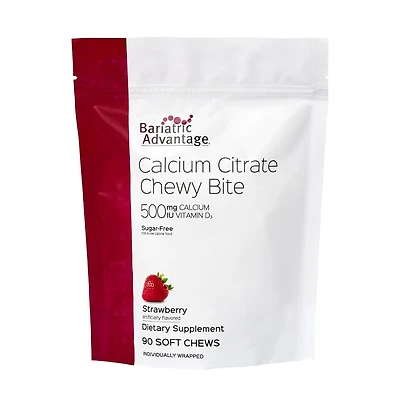 Bariatric Advantage Calcium Citrate Chewy Bites 500 Milligram Highly Absorbable and Digestible Vitamin D3 Easily Chewable Calcium Supplement 90 Count
