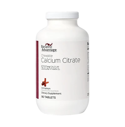 Bariatric Advantage Calcium Citrate Chewable 500mg with Vitamin D3 for Bariatric Surgery Patients Including Gastric