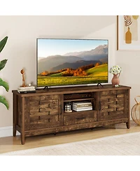Slickblue Farmhouse Tv Stand for 65" TVs with 2 Woven Doors and Shelves
