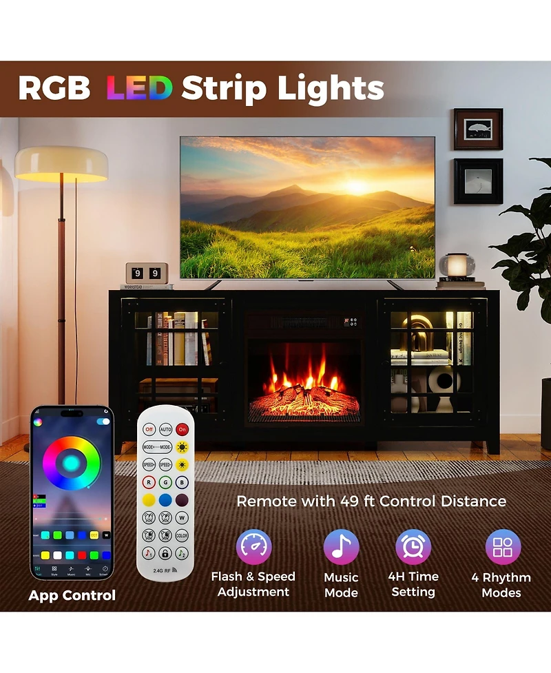 Slickblue Modern Tv Stand with 18 Inch Fireplace and Led Lighting