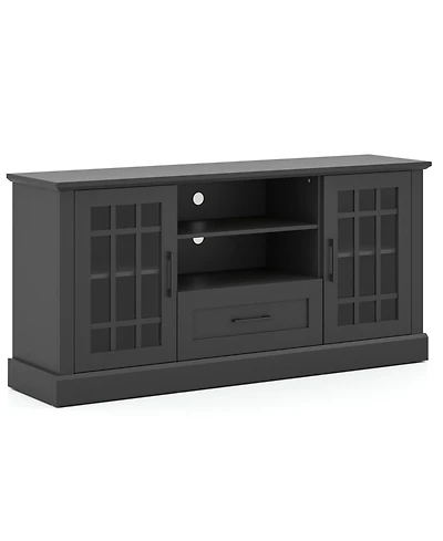 Slickblue Modern Tv Stand with Drawer and Glass Cabinet Doors