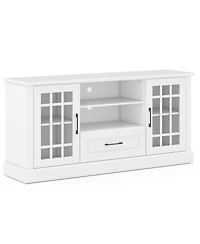 Slickblue Modern Tv Stand with Drawer and Glass Cabinet Doors