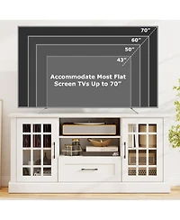 Slickblue Modern Tv Stand with Drawer and Glass Cabinet Doors