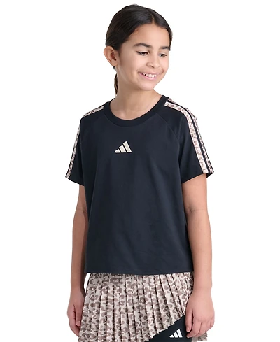 adidas Girls' 8-16 Short-Sleeve Printed 3-Stripe Raglan T-Shirt