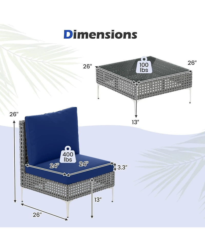 Costway 3 Pieces Patio Furniture Set with Tempered Glass Coffee Table Soft Back and Seat Cushions