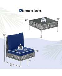 Costway 3 Pieces Patio Furniture Set with Tempered Glass Coffee Table Soft Back and Seat Cushions