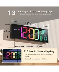 Jall 13 Inch Large Digital Wall Clock with Big Led Countdown Timer Alarm Auto Dst Temperature Night Light or Desktop