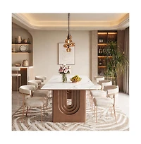 Tribesigns 63'' Sintered Stone Dining Table, Solid Wood Double Pedestal Farmhouse Table Seats 6