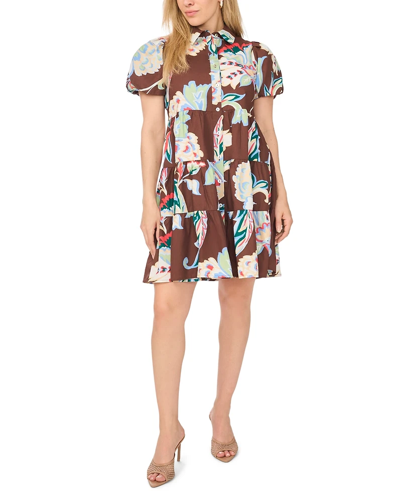 Msk Petite Collared Short-Sleeve Dress