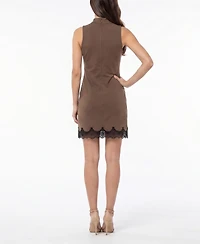 Taylor Women's Mock Neck Lace Trim Mini Dress