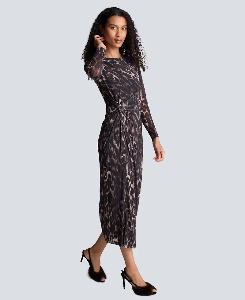 Kenneth Cole Women's Knot Front Long-Sleeve Midi Dress