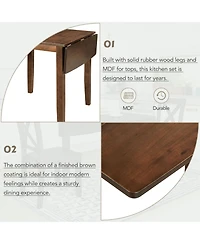 Boyel Living 3-Piece Wood Drop Leaf Breakfast Nook Dining Table Set with 2 X-back Chairs for Small Places