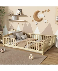 Rainsken Floor Bed with Rails, Montessori Floor Bed, Central Entrance, Low Profile Bed for Boys and Girls