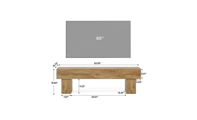 Tribesigns Ezlynn Brown Tv Stand Fits Tvs up to 55 to 65 in. TV, 3-Tier Farmhouse Console Table with Stripe Design for Living Room