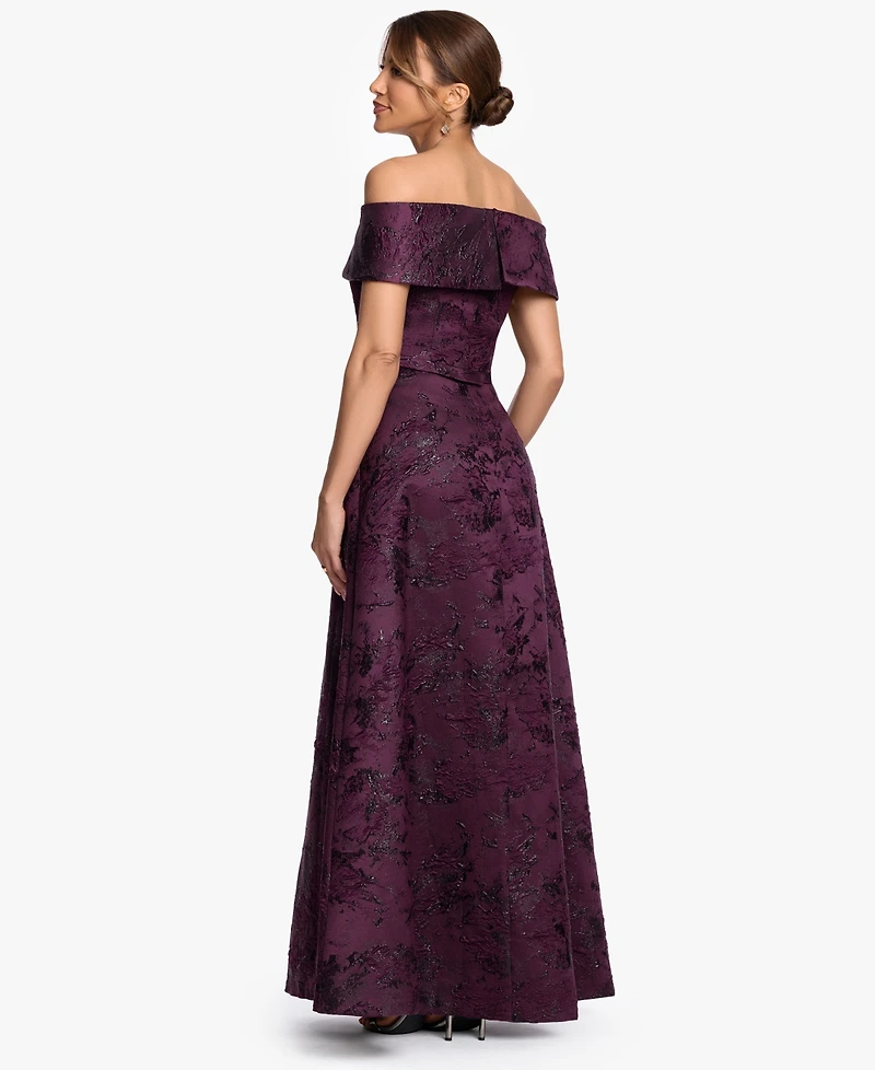 Xscape Women's Off-The-Shoulder Brocade Print Ball Gown