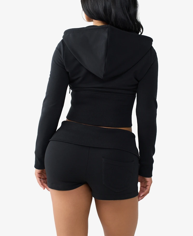 True Religion Women's Crystal Tight 2 Way Zip Sweatshirt