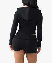 True Religion Women's Crystal Tight 2 Way Zip Sweatshirt