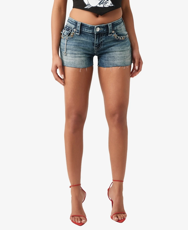 True Religion Women's Pierced Joey Low Rise Cutoff Flap Shorts