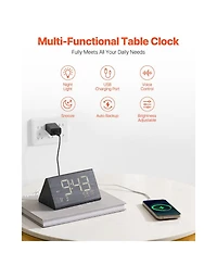 Neewer Digital Alarm Clock, Wooden Desk Clock with Dual Alarm, Usb Port, Snooze, Night Light, Voice Control, Adjustable Volume, Bedside Desktop Clock