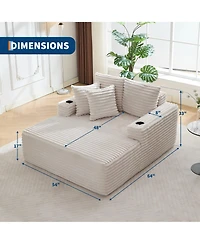 gaomon 64-inch Oversized Corduroy Frameless Sofa Bed, Cloud Sofa with Cup Holders and Throw Pillows, Perfect for Apartments, Living Rooms and Bedrooms