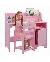 homfan Kids Desk and Chair Set, 35 Inch Mdf Wooden Toddler with Storage Shelf for Bedroom or Homeschool