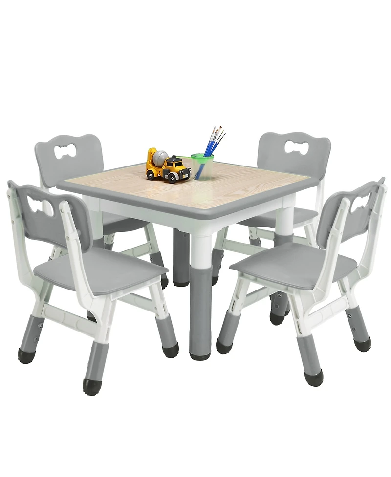homfan Adjustable Height Kids Table and 4 Chairs Set Modern Toddler Furniture with Non Slip Legs Graffiti Resistant Easy Clean Desktop