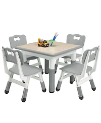 homfan Adjustable Height Kids Table and 4 Chairs Set Modern Toddler Furniture with Non Slip Legs Graffiti Resistant Easy Clean Desktop