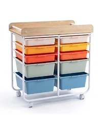 Slickblue Rolling Office Storage Cart with 10 Drawers, Wood Top and Locking Wheels