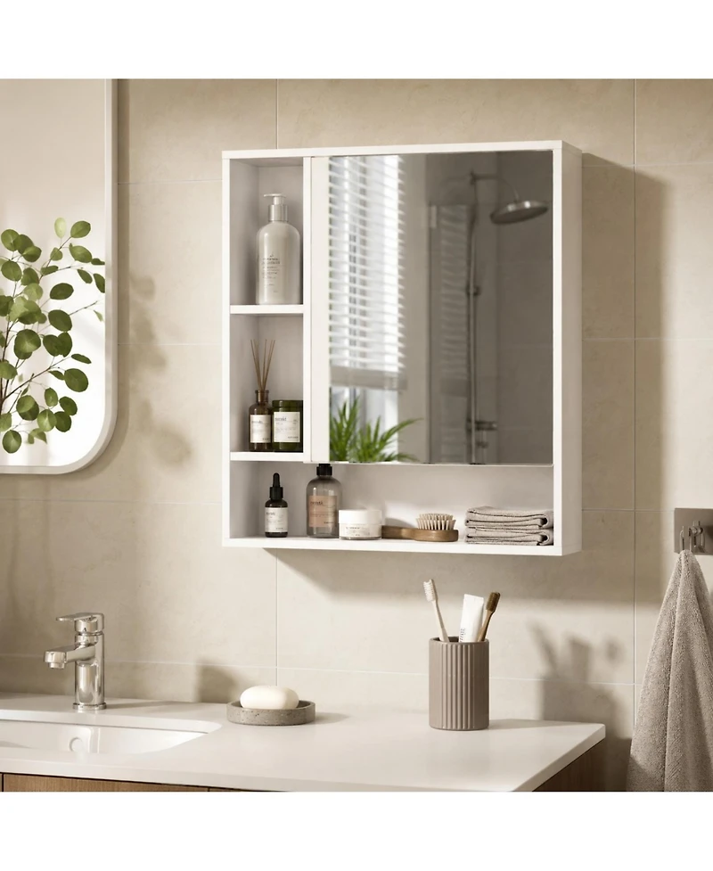 Phying Wall Mounted Mirror Cabinet Single Door Bathroom Storage Cabinet Multifunctional Wooden Organizer with Mirror Door