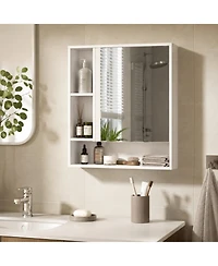 Phying Wall Mounted Mirror Cabinet Single Door Bathroom Storage Cabinet Multifunctional Wooden Organizer with Mirror Door