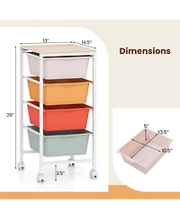 4-Drawer Storage Cart on Wheels with Wooden Top for Home or Office