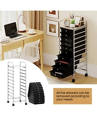 Slickblue Rolling Organizer Cart with 10 Drawers, Metal Frame and Universal Wheels