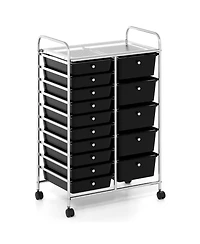 Slickblue 15-Drawer Rolling Organizer Cart with Metal Frame for Craft and Office Storage