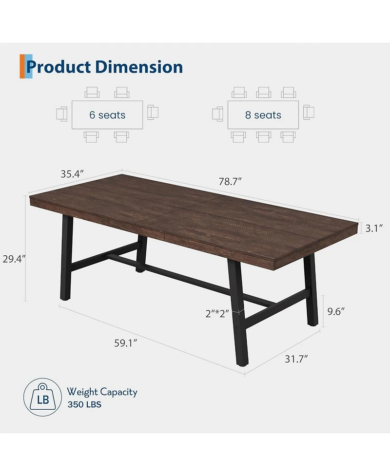 gaomon 78.7" Industrial Kitchen Dining Table for 6-8 People Dinner, Kitchen, Dining Room