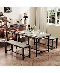 homfan 4-Piece Space Saving Dining Set, Sturdy Engineered Wood Metal Frame Bench Set Easy Care Home Dining Furniture