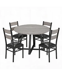 homfan 5-Piece Round Dining Set for 4 Sturdy Wooden Table and 4 Upholstered Chairs, Space-Saving Design for Apartments and Small Dining Rooms