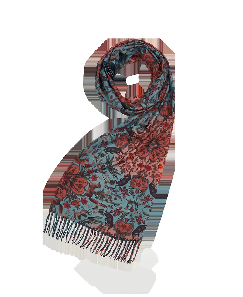 Fable England Women's Teal Folksy Fox Teal Tassel Scarf