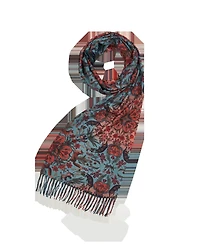Fable England Women's Teal Folksy Fox Teal Tassel Scarf