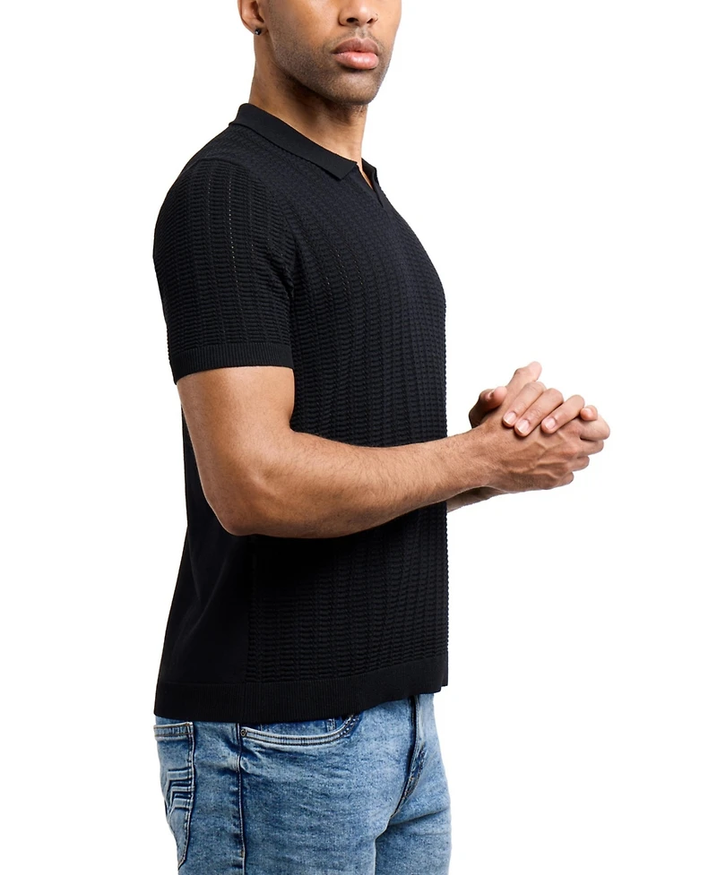 Xray Men's Johnny Collar Textured Rib Rows Sweater Polo