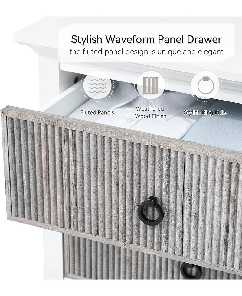 gaomon 6-Drawer Fluted Dresser, Wide Wood Chest with Deep Storage