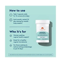 Uqora Promote Vaginal Health Probiotic for Women with Lactoferrin, Lactobacillus Acidophilus & Lacticaseibacillus Rhamnosus, 15 Capsules