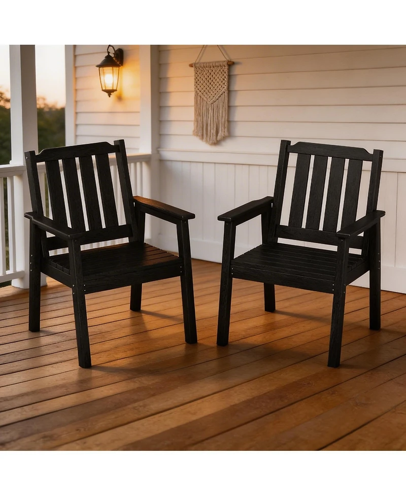 homfan Heavy Duty Waterproof Hdpe Patio Dining Chairs Set of 2, Oversized All-Weather Outdoor Garden Armchairs, Wide Seat for Deck, Backyard, Porch