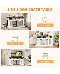 homfan Roman Column 63 Inch Large Dog Crate Furniture for 2 Dogs with Open Storage, Heavy Duty Kennel Entertainment Table Tv Stand.