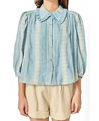 English Factory Women's Embroidered Ruffle Collar Blouse
