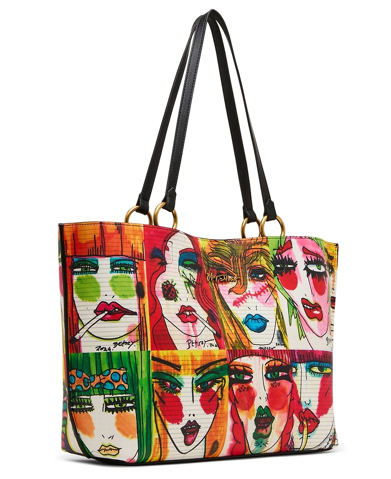 Betsey Johnson Faces Artwork Large Tote Handbag