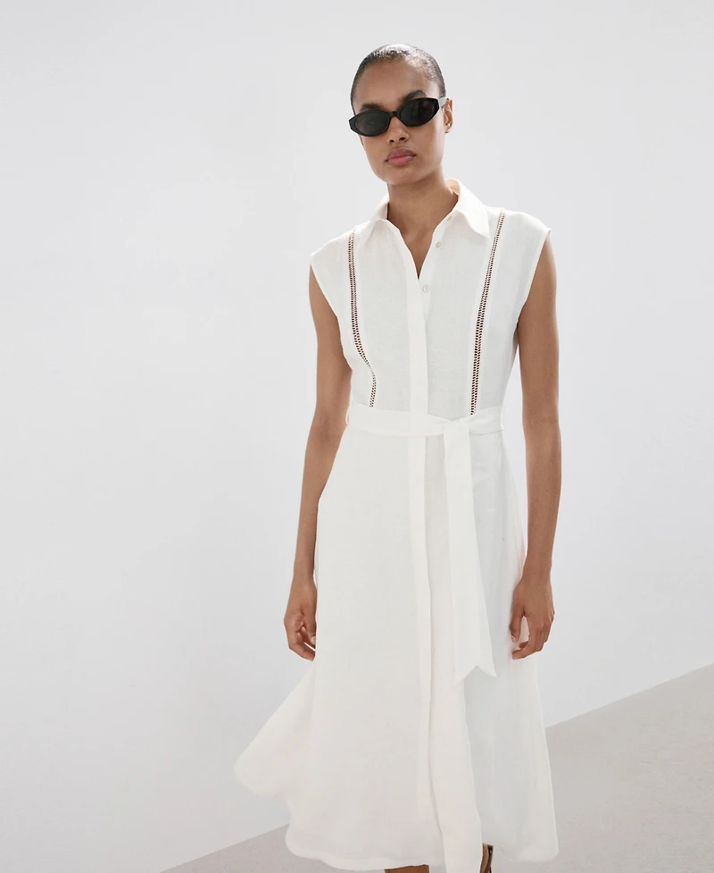 Mango Women's Bow Linen Shirt Dress