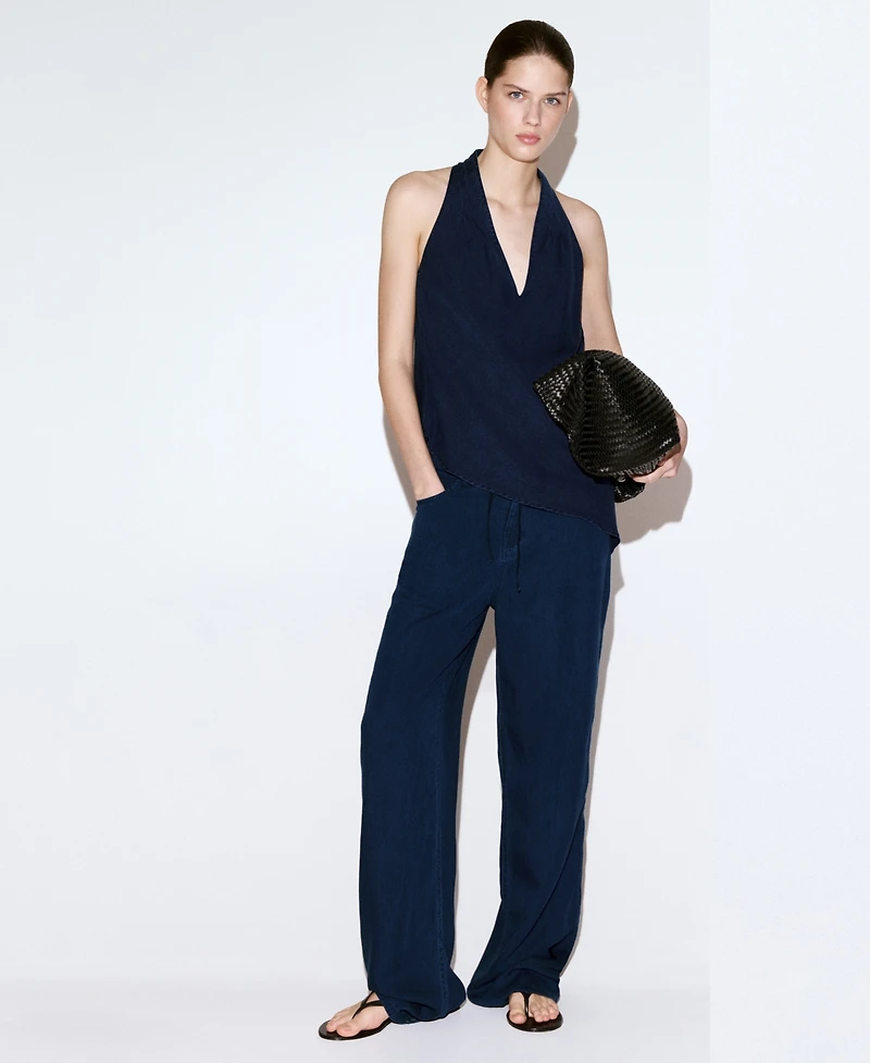 Mango Women's Asymmetrical Denim Halter Neck Top
