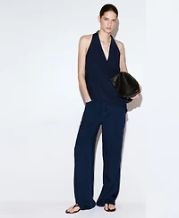 Mango Women's Asymmetrical Denim Halter Neck Top